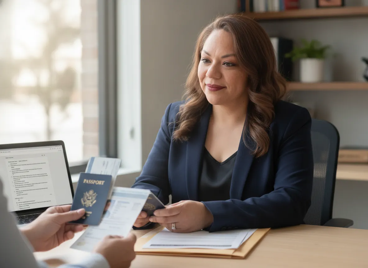Oralia Perez reviewing a new employee's identity documents